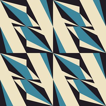 Retro geometrie met driehoeken in Bauhaus-stijl in blauw, zwart, wit van Dina Dankers