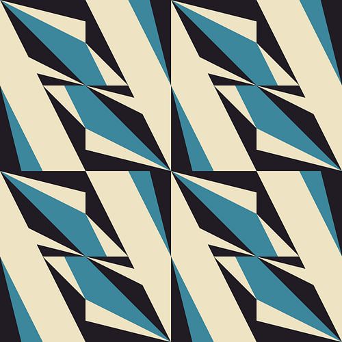 Retro geometrie met driehoeken in Bauhaus-stijl in blauw, zwart, wit