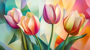Bunte Tulpen in kubistischen Formen