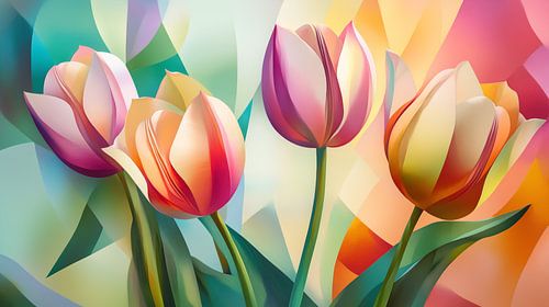 Kleurrijke tulpen in cubistische vormen