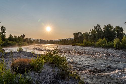 Grand Teton National Park, USA, zonsopkomst boven de Gros Ventre River