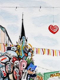 Balloons and a heart in front of the church for the Villach Kirchtag by brushclicks