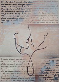 Lovers lijn kunst modern beige rosé letters van Carina