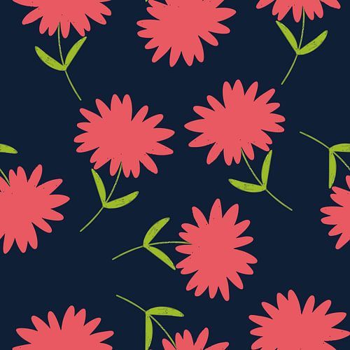 Gedurfd Bloempatroon met Rode Bloemen op Donkerblauwe Achtergrond