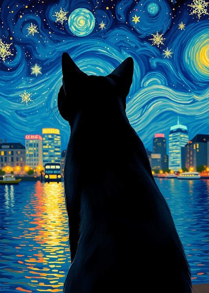 Schwarze Katze schaut in den Himmel 3 von MIROKKU