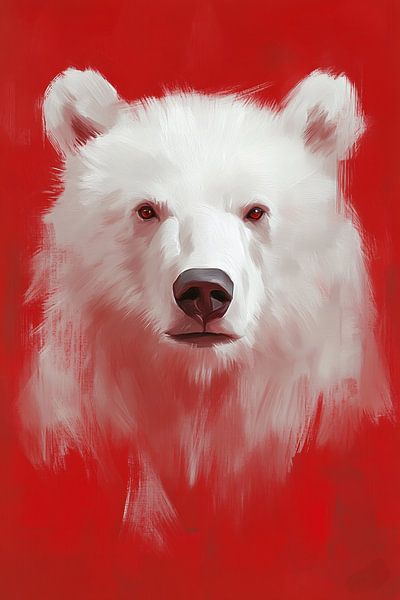 Polar bear against red background by Art & Soul Creations