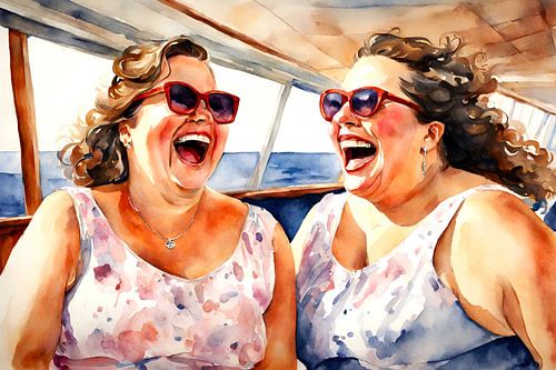 2 femmes douillettes sur un bateau sur De gezellige Dames
