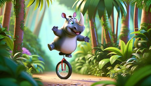 Trucs op de eenwieler - Een nijlpaard toont talent