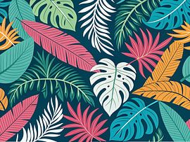 Vibrant Tropical Leaf Medley Pattern by Artistic