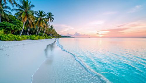 Tropical paradise with white beaches, sea and palm trees.