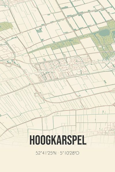 Alte Karte von Hoogkarspel (Nordholland) von Ortsdrucke
