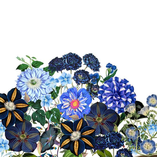 Vintage Blaue Blumen Wiese von Floral Abstractions