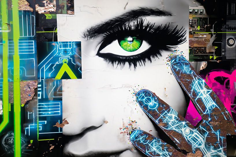 Digitale Träume - Futuristische Street Art mit strahlendem Cybe von MArt