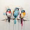 Art ornithologique coloré | Trio d'oiseaux pleins de vie sur Peintures accrocheuses