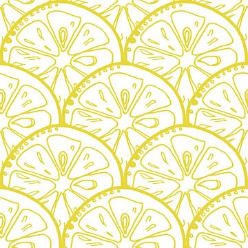 Gelbe Zitronen auf Weiß. Illustration im Retro-Stil. von Dina Dankers