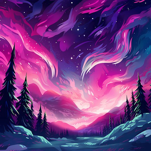 Northern Lights Pop Art Purple by Surreal Media