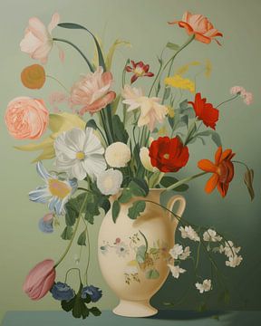Vase with flowers in pastel colours by Carla Van Iersel