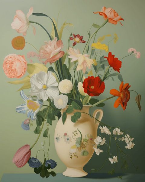 Vaas met bloemen in pastelkleuren van Carla Van Iersel