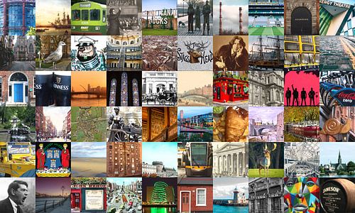 Alles aus Dublin - Collage aus typischen Bildern der Stadt und der Geschichte
