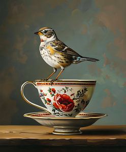 Vogelporträt auf Geschirr