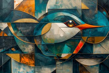 Geometrische Elegantie - Abstracte Vogel in Kleurvlakken van Eva Lee