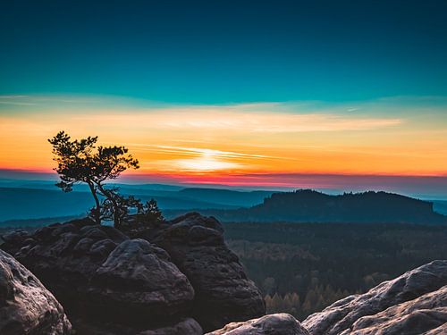 Sunset in Elbe Sandstone Mountains