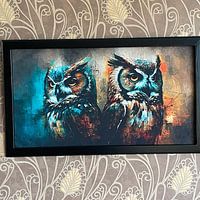 Klantfoto: De 2 Uilen | Schilderij Uilen | Dieren Schilderij van AiArtLand, als artframe