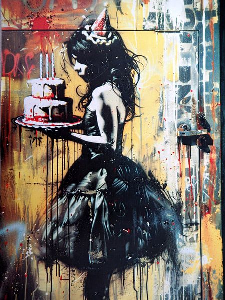 Container young woman with cake street art by gm_designs