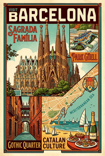 Visit Barcelona - retro poster