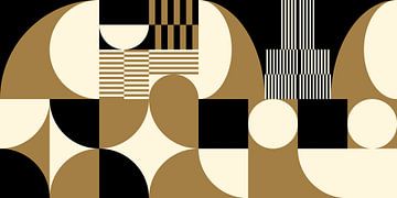 Abstrakte geometrische Retro-Kunst in Gold, Schwarz und Off-White Nr. 4 von Dina Dankers