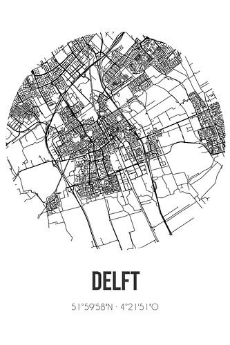 Delft (Zuid-Holland) | Landkaart | Zwart-wit