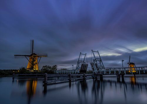 Verlichte molens in Kinderdijk