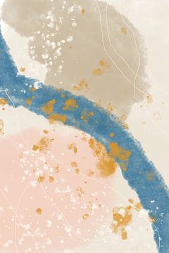 Festa sei. Modern abstract  in pink,  beige, white, blue and gold by Dina Dankers