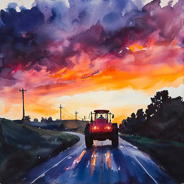 Abendfahrt mit dem Traktor von Poster Art Shop