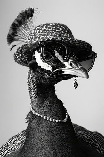 Paon avec chapeau et lunettes de soleil Noir Blanc