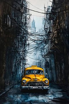 Gele taxi in de geschiedenis van de stad van Poster Art Shop