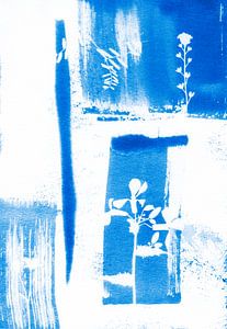 Blauwe Abstracte Bloemen van Lies Praet
