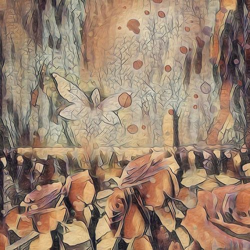 Fantasie elf - abstract werk - serie van zes in roestbruin en beige