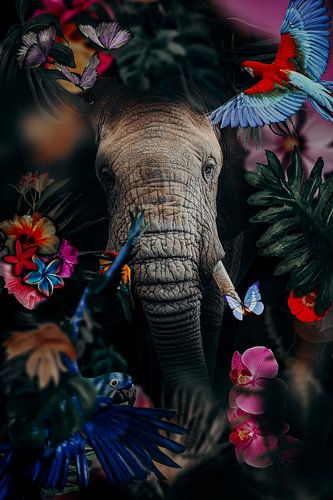 Elefant im Dschungel der Dämmerung von John van den Heuvel