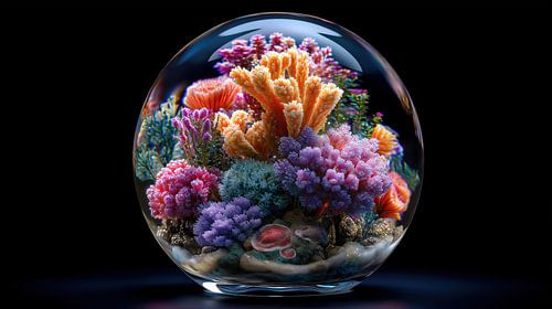 Récif de corail coloré dans une boule de verre