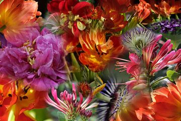 Collage kleurrijke bloemen van Carla van Zomeren