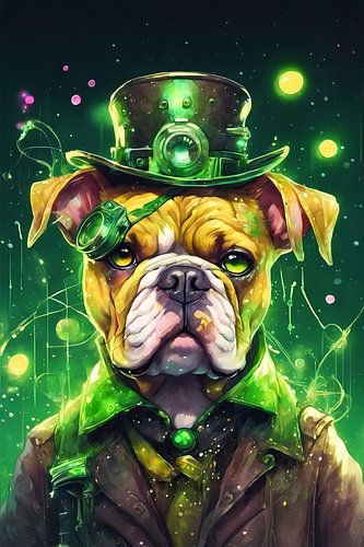 Steampunk Buldog Digital Art Aquarel Stijl