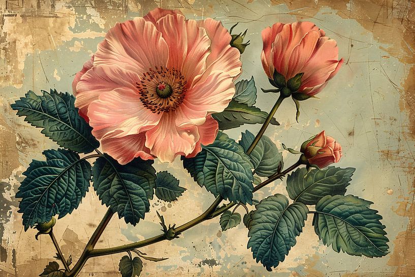 Aquarel Bloemstilleven met Roze Roos van Art & Soul Creations