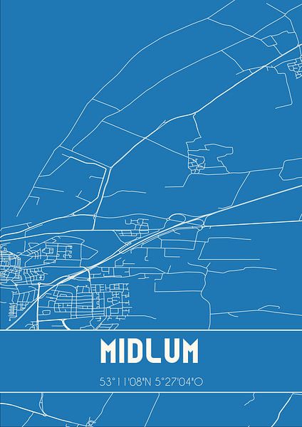 Blueprint | Carte | Midlum (Fryslan) par Affiches de lieux