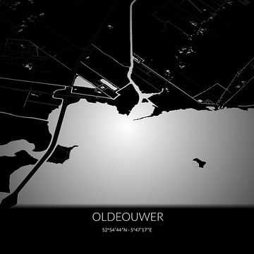 Zwart-witte landkaart van Oldeouwer, Fryslan. van Rezona