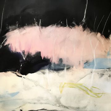 Modern abstract in zwart, wit en roze van Studio Allee