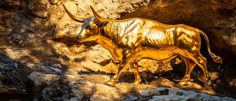Golden bull on rock - Shiny by Poster Art Shop