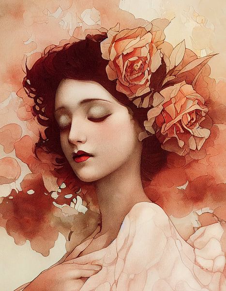 Lady with roses by Bert Nijholt