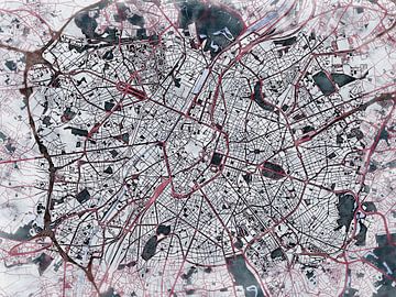 Map of Brussel with the style 'White Winter' by Maporia