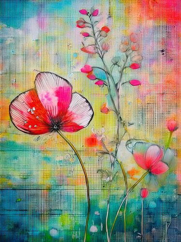 Farbenfrohe abstrakte Blumen in modernen, frischen Farben